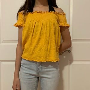 yellow shoulderless top